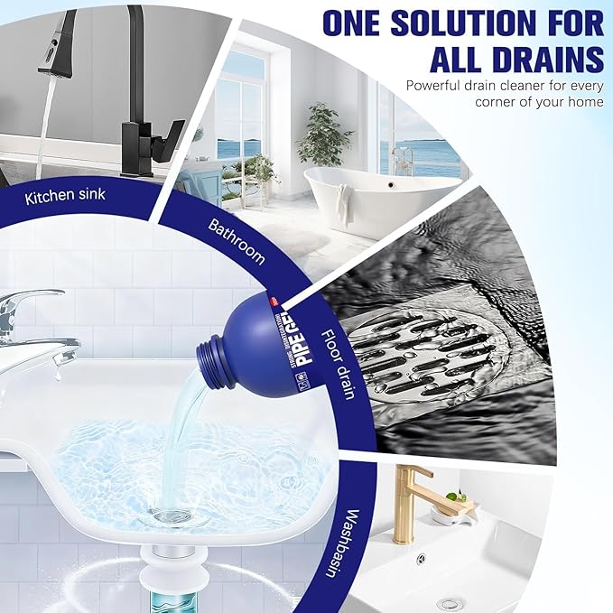 PIPE GEL Professional Drain Cleaner for Kitchen Sink, Strong Drain Opener, Unclog Shower Tub Drains, 300G, All Pipe Materials