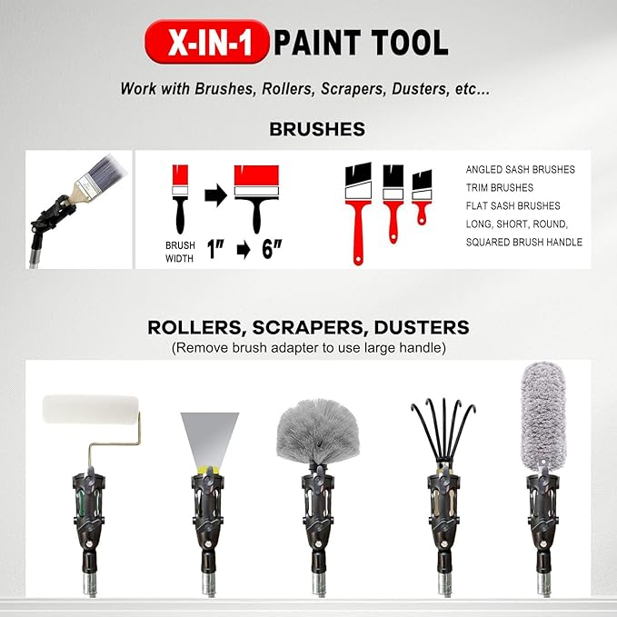 Multi Angle Paint Brush Extender V2, Long Handle Paint Brush, Extension Pole Attachments for Paint Roller, Paint Edger Tool for High Ceilings, Corner Painting Tool for Paint Extension Pole (Black)