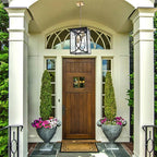 Outdoor Pendant Light Fixtures, Modern 3-Lights Exterior Hanging Lantern Clear Glass Panel, Black Large Outdoor Chandelier for Porch Patio Front Door