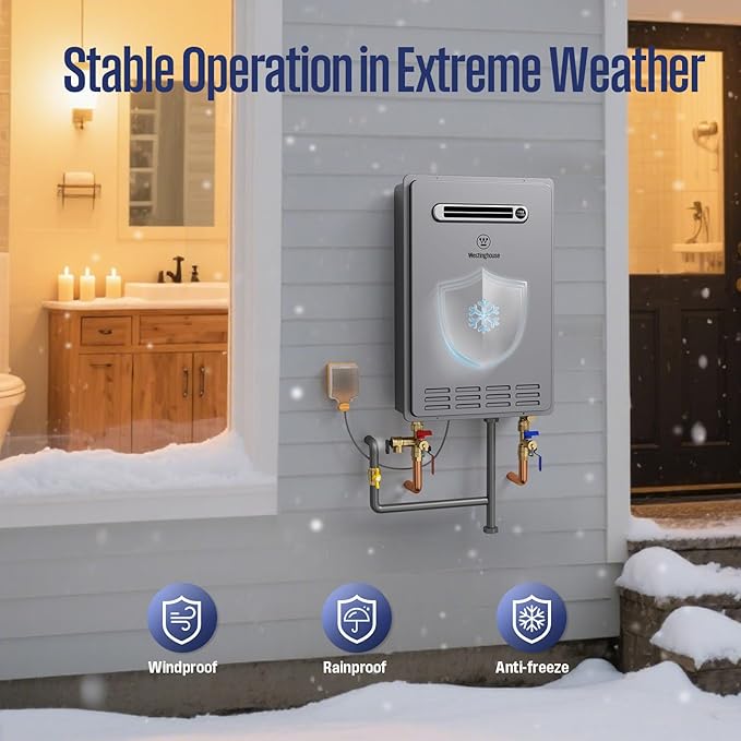 Westinghouse Natural Gas Tankless Water Heater Outdoor Installation Max 8.1 GPM 180,000 BTU, Temp Self Modulating Non Condensing High Efficiency Water Heater for House or Commercial, APOLO Performance