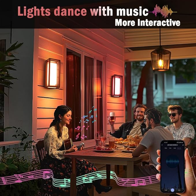 LED Outdoor Wall Light Color Changing, 14 Inch Modern RGBCW Wall Sconce, 22W 1800LM Exterior Light Fixture, Smart Porch Lights Tuya App Control, ETL Certified