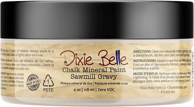 Dixie Belle Paint Company Chalk Finish Furniture Paint - Sawmill Gravy (4oz) - Matte Smooth Beige Chic Chalk Mineral DIY Furniture Paint
