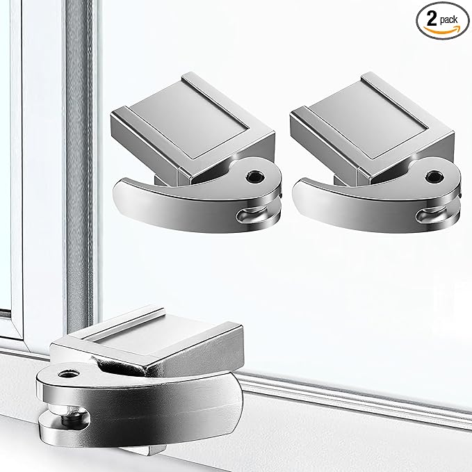 2 Pack Window Locks, Diecast Durable Design, Compatible with Horizontal and Vertical Window, Fit 1/16 inch(0.16cm) up to Wide Rail Easy Installation, Enhanced Safety (Silver)
