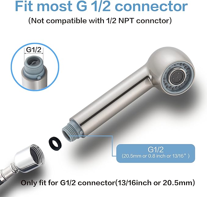 kitchen faucet head replacement,G1/2 or 13/16inch Pull Out Sprayer Head for Kitchen Sink 2-Function Faucet Spray Head Replacement parts Brushed Nickel