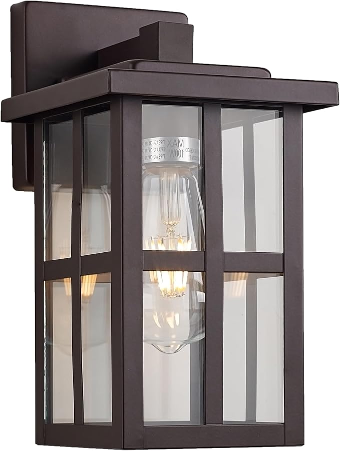MICSIU Oil Rubbed Bronze Exterior Lights Wall Mount, Waterproof Clear Glass Outdoor Wall Lantern, 11 Inch Outdoor Wall Lights for House, Garage, Porch, Balcony