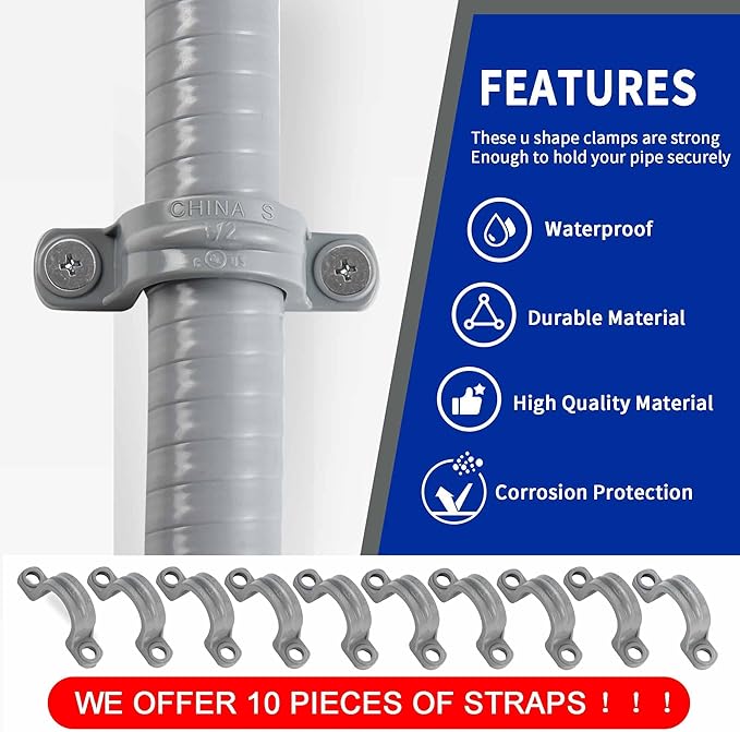 (1/2" Dia * 100 Feet) Yariwiz Flexible Electrical Conduit Liquid Tight PVC Conduit Kit with 5 PCS Coupling, 3 PCS Elbow and 10 PCS Strap, Sealtight Seal Flex Liquidtight Wire Outdoor Non Metallic Grey