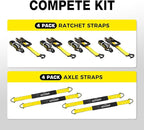 Car Tie Down Straps for Trailers 2inch x10ft - J Hooks with Safety Clips(10,000 Lbs Break Strength)-4 Pack Heavy Duty Vehicle Hauler Strap Tire Ratchet Straps with Axle Straps for Truck Utv Trailer