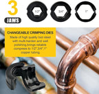 Hydraulic Copper Tube Crimping Tool,Copper Pipe Fittings Crimping and Plumbing Tool with Crimping Dies Jaw 1/2", 3/4", 1"