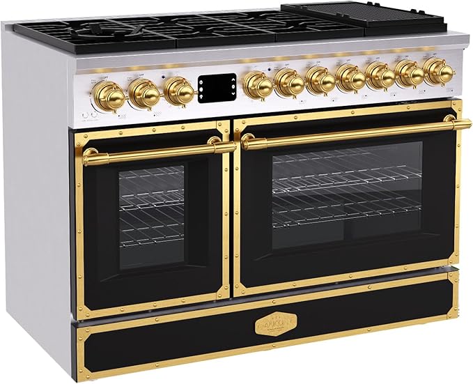 Akicon 48" Freestanding Gas Cooktop Oven Combo, Features 8 Sealed Burners, 6.7 Cu.ft Rapid Convection Oven, Convertible Fuel (NG/LP), Durable Cast Iron Grating (MBGBGGA1)