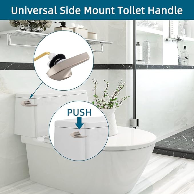 2Pack Universal Side Mount Toilet Handle Replacement Kit Compatible with Kohler K-GP30324-CP/Glacier Bay Toilet with Flapper Chains, Metal Toilet Flusher Lever, Brushed Nickel