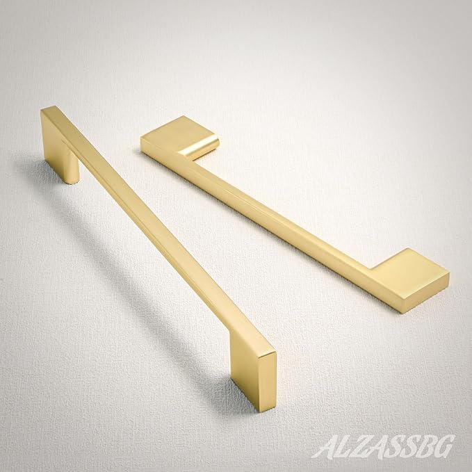 Alzassbg 10 Pack Brushed Gold Cabinet Pulls, 3-3/4 Inch(96mm) Hole Centers Rectangle Cabinet Handles Kitchen Pulls for Drawers and Cabinets AL3051BG