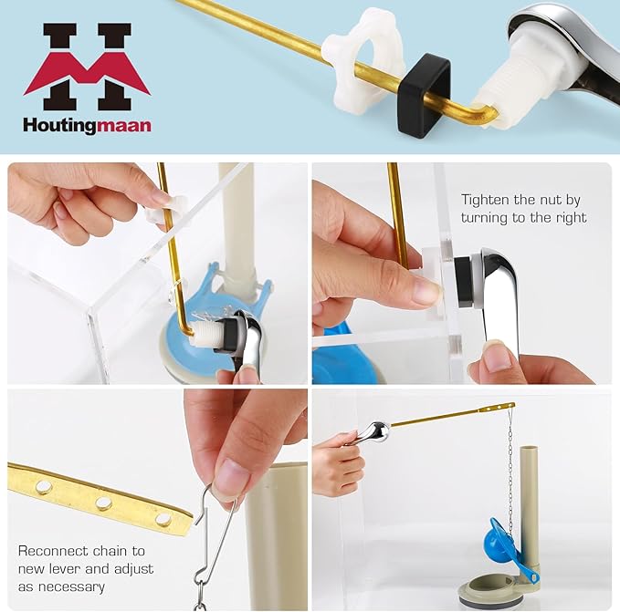 Toilet Flusher Replacement Kit, Universal Front Mount Toilet Handle Tank Flush Lever Replacement Handle with Stainless Steel Flapper Chains for Most Front Mount Toilets, Chrome Toilet Handle