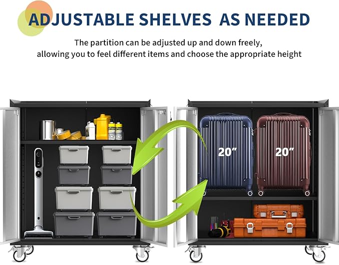 GarveeHome Heavy Duty Garage Storage Cabinet with Wheels, Rolling Tool Cabinet with Adjustable Shelf & Lockable Doors, Rust Resistant for Home Office Workshop,