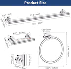 TQKAG Polished Chrome 5 Piece Bathroom Hardware Accessories Set 23.6" SUS304 Stainless Steel Bathroom Towel Bar Holder Sets Double Post Pivoting Toilet Paper Holder Set Wall Mounted