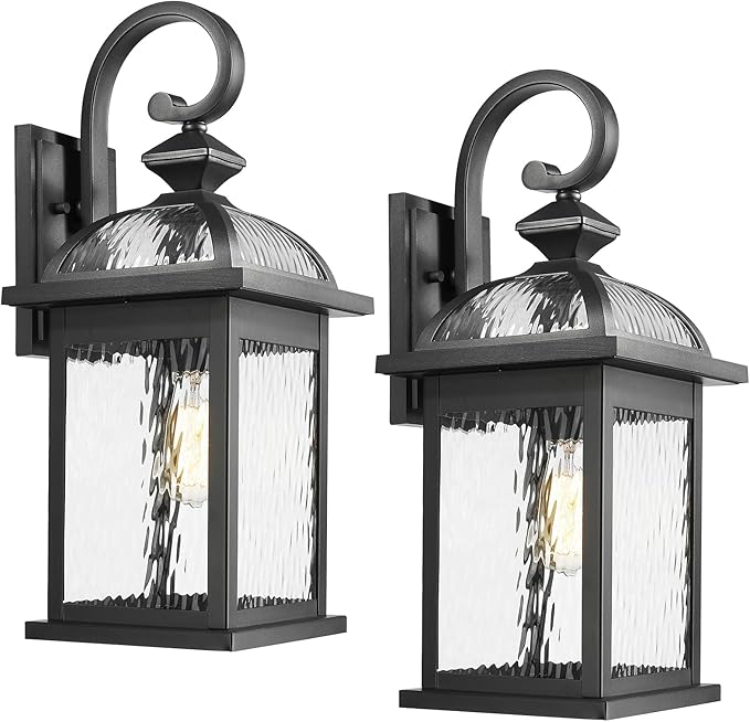 Darkaway 2pcs Outdoor Lights Fixtures Wall Mount, Large 22inch Outdoor Wall Sconce Lights with Water Ripple Glass Outside Exterior Lights Fixture for House Front Porch Patio