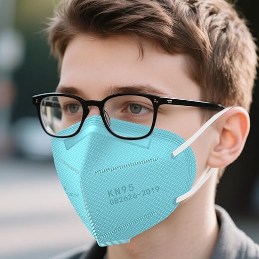 LEMENT KN95 Face Masks,100 Pack Breathable Cup Dust Disposable Masks For Adults,Blue