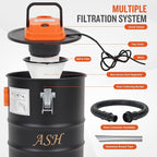 Ash Vacuum Cleaner -4 Gallon Fireplace Ash Vac with 800w Powerful Hose Non-Woven Dust Separator | Dry Stove Vacuum for Fireplaces Pellet Grill Wood Stove Fire Pits Orange