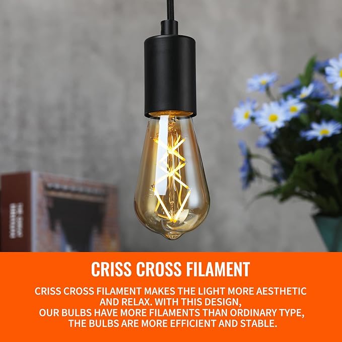 OMED LED Edison Light Bulb 18 Pack, Dimmable Vintage Style Amber Glass Criss-Cross Filament LED Bulbs, 60 Watt Equivalent 2700K Soft White Edison Bulb, 600 Lumens 6W Medium Base E26 ST64 Light Bulb