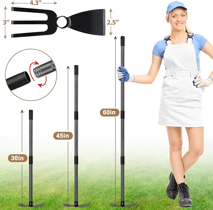 COCONUT Hoe Garden Tool, 60 Inch Garden Hoe Long Handle for Weeding, Hoe Cultivator 2 in 1 Hand Garden Tools for Gardening Planting