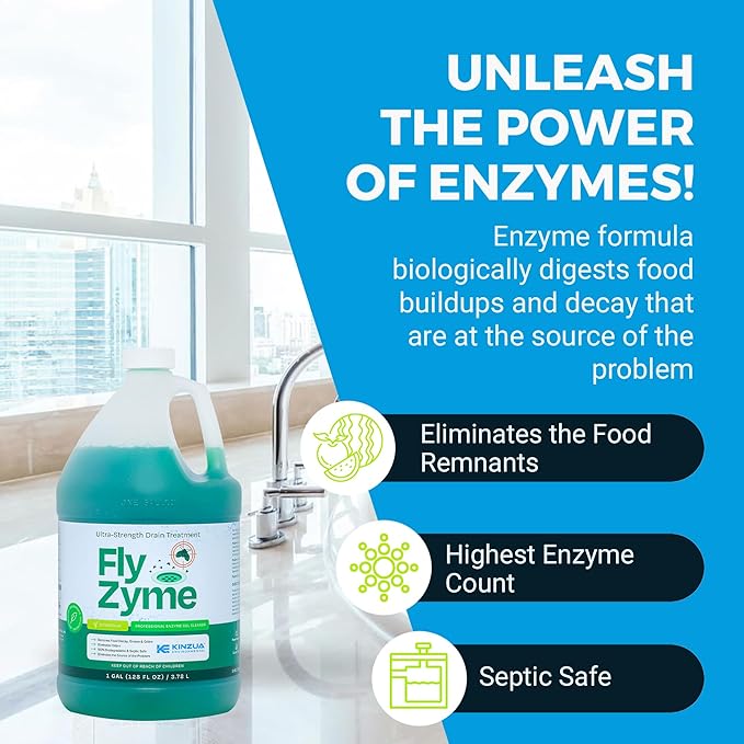 KINZUA ENVIRONMENTAL Fly-Zyme, Highly Concentrated Enzyme Drain Cleaner for Pipes & Citronella Scented Organic Waste Degrader & Odor Neutralizer, 1 Gallon