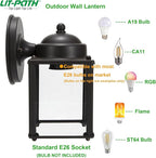 LIT-PaTH Outdoor Wall Lantern, Wall Sconce as Porch Lighting Fixture, E26 Medium Base 60W Max., Aluminum Housing Plus Glass, Bulbs NOT Included, 2-Pack, Bronze Finish