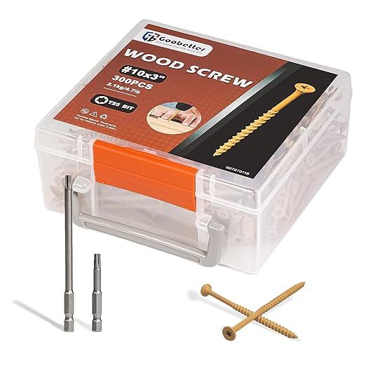 Deck Screws 3 Inch Wood Screws #10 x 3, 300 Pcs, Rust Resistant, Exterior Epoxy Coated, Torx Construction Screws for Wood Fence & Decking, Includes 2 Pcs T25 Star Bits, Yellow