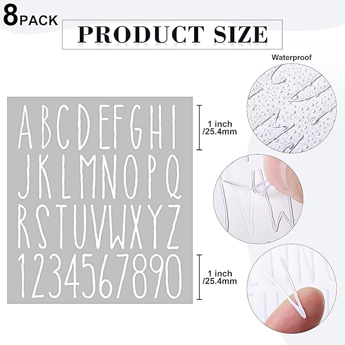 8 Sheets Vinyl Letter Stickers Waterproof Self Adhesive Letter Numbers Alphabet Modern Mailbox Numbers Sticker for Back to School DIY Mailbox House Home Business Address(1 Inch,White)