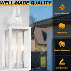 19" White Outdoor Wall Lantern 2-Light, Large Modern Wall Sconce Light Fixture, Industrial Porch Light with Glass, Waterproof Farmhouse Exterior Lamp