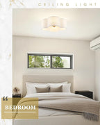 Gold Flush Mount Ceiling Light, 4-Light 14Inch Light Fixtures Ceiling Mount with Fabric Shade in Quatrefoil Shape, Brass Lighting for Nursery Hallway Bedroom Kitchen, AD-22007-4C-GD