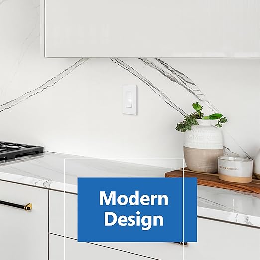 LIDER White Minimalist Decorator Switch, Frameless Light Switch, On/Off Rocker, Single Pole, Residential Grade, 3 Wire,15A 120-277VAC