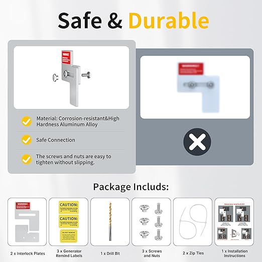 Generator Interlock Kit Compatible with for Siemens 100 Amp and Murray 100 Amp Panels, Interlock Kit with 7/8-1 1/4 Inch Spacing Between Main and Generator Breaker