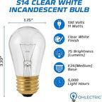 OHLECTRIC Clear White Night Light Bulbs (10-Pack) 11-Watt S14 Sign Bulb, Decorative Light Bulbs, E26 Medium Base, Colorful Bulbs, Dimmable, Sign Replacement Lamp for Indoor & Outdoor Use. Avg Hrs 5000