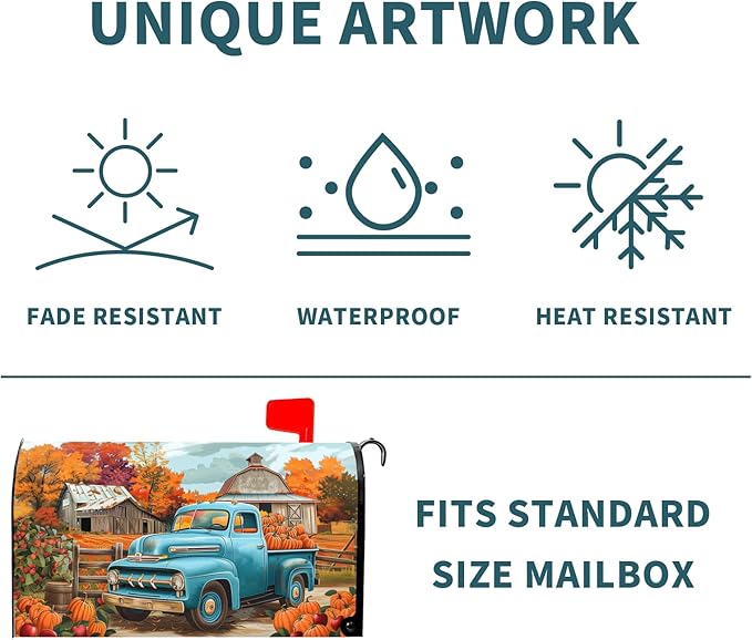 Kawani Fall Mailbox Cover - Autumn Harvest Thanksgiving Pumpkin Farm Truck Magnetic Standard Size 21x18 Inch Rustic Waterproof Post Box Wrap Garden Yard Decor for Outdoor