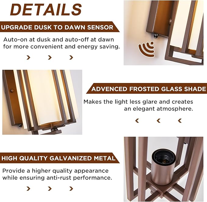 15.35" H Matte Brown Outdoor Wall Light Large Outdoor Wall Lantern Oil Rubbed Bronze Exterior Light Fixture Waterproof Metal with Frosted Glass Sconce Light for Porch Garage Front Door, Brown (Large)