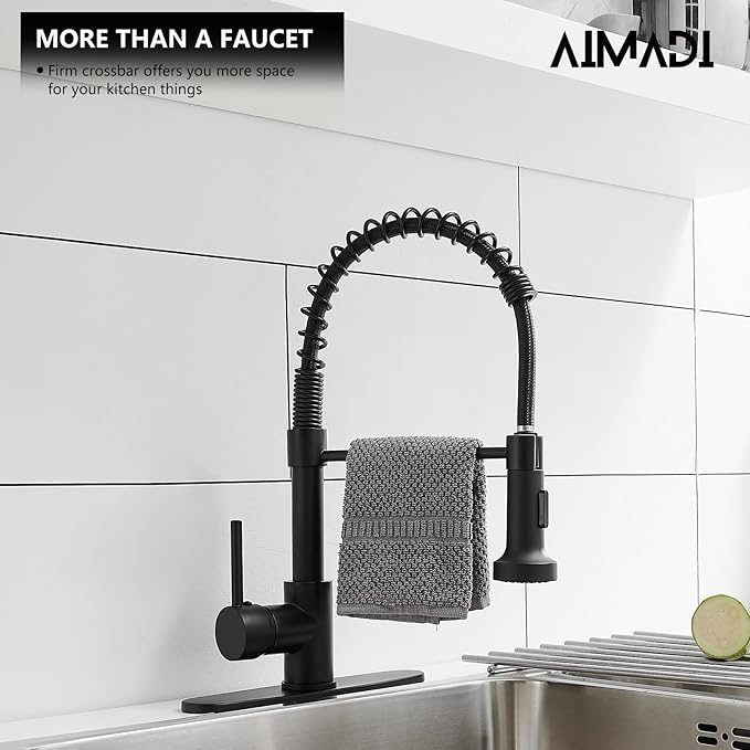Black Kitchen Faucet with Pull Down Sprayer, AIMADI Commercial Single Handle Pull-Down Sprayer Kitchen Faucets,Matte Black