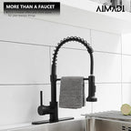 Black Kitchen Faucet with Pull Down Sprayer, AIMADI Commercial Single Handle Pull-Down Sprayer Kitchen Faucets,Matte Black