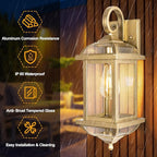 2-Pack 18” Gold Light Fixtures Outdoor Wall Lights Exterior Lanterns, Brass Porch Lights Outside Anti-Rust Aluminum Patio Lights for House Clear Glass Wall Mount Lighting, IP65 Waterproof