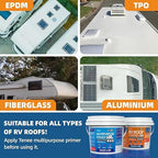 1 Gallon RV Roof Coating White with Brush, Towel, Solar Reflective Sealant for Easy Insulation & Leak Repair, Liquid Flexible Rubber Camper RV Roof Sealant for Metal Building, Trailer, Motorhome