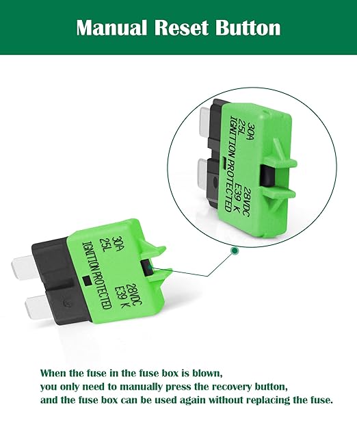 LENKRAD Automotive 30 Amp ATC/ATO Resettable Fuse 30A Manual Reset Standard Blade 30Amp Fuses Manual-Reset Circuit Breaker 30A for Car Truck RV Marine Boat Trolling Motorhome, 5 Pack