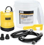 Tankless Water Heater Descaling Flush Kit Includes Submersible Utility Pump with Adapters 3 Gallons Pail with Bucket Lid Opener and Two 3/4" GHT X 6FT PVC Black Hoses Easy Installation to Clean