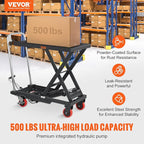 VEVOR Hydraulic Lift Table Cart, 500lbs Capacity 28.5" Lifting Height, Manual Single Scissor Lift Table with 4 Wheels and Non-Slip Pad, Hydraulic Scissor Cart for Material Handling, Black