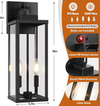 BesLowe 18” Upgraded Motion Sensor Outdoor Wall Lights, Dusk to Dawn Porch Lights Outdoor Wall Sconces, 3 Lighting Modes Exterior Lighting Fixtures with Hooks, Black Outside Lights for House, 2-Pack