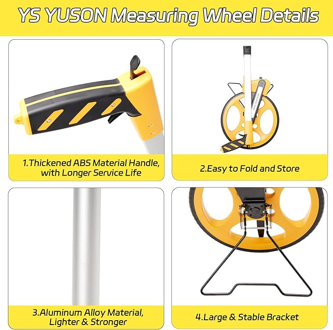 Measuring Wheel With Handle Reset & Brake, Rolling Measuring Wheel in Feet for Construction, Survey, Collapsible Measure Wheel with Tape Measure and Canvas Carrying Bag, 12 Inch, Up to 10,000Ft