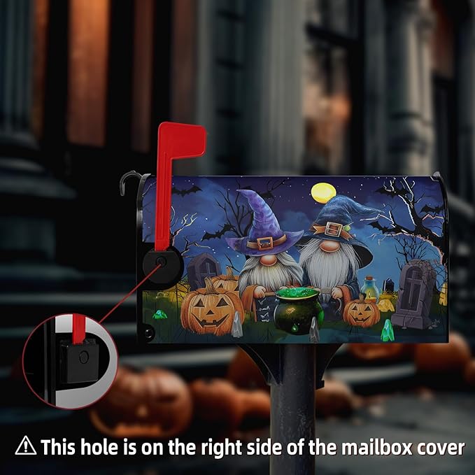 Halloween Gnome Pumpkins Magnetic Mailbox Covers Large Size 25.5x21 Inches Halloween Moon Night Mailbox Wraps Letterbox Covers Garden Yard Home Decor for Outdoor