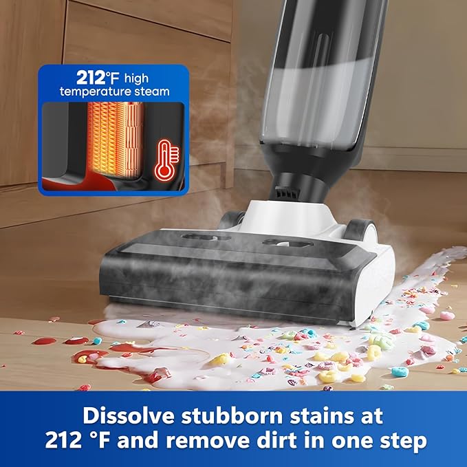 4-in-1 Steam Vacuum Mop - High-Performance Wet Dry Floor Cleaner for Hardwood Floors Carpets, 212°F Steam for Tough Stains, Self-Cleaning LED Display