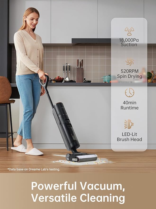 DREAME H13 Pro Wet Dry Vacuum Cleaner, Smart Floor Cleaner Vacuum Mop for Hard Floors, 140°F Brush Wash, Hot Air & Dual Rotation Self-Cleaning, GlideWheel Power System, Great for Sticky Messes
