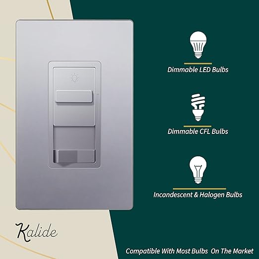 TOPGREENER Digital Dimmer Light Switch for 200W Dimmable LED/CFL Lights, Single Pole/3-Way LED Slide Dimmer Light Switch, Neutral Wire Not Required, UL Listed, TGSDS3-SV, Silver, 1 Pack