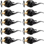 Knobonly 10 Pack Matte Black Privacy Door Levers Interior Door Handles for Bedroom and Bathroom Door Knobs Keyless Privacy Door Handles with Lock, Zinc Alloy Reversible for Right/Left