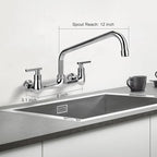 8" Center Wall Mount Kitchen Faucet with 12" Swivel Spout, 2 Handle Commercial Restaurant Sink Faucet for Compartment Sink & Home Kitchen Sink, Chrome Finish