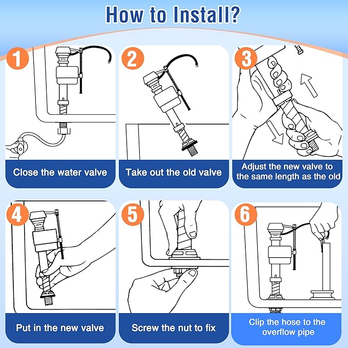 Saillong 1 Pack Toilet Fill Valve Replacement, Height Adjustable Universal Toilet Tank Flusher Replacement Kit, Leak-Proof Easy Install Fill Valve Repair Kit